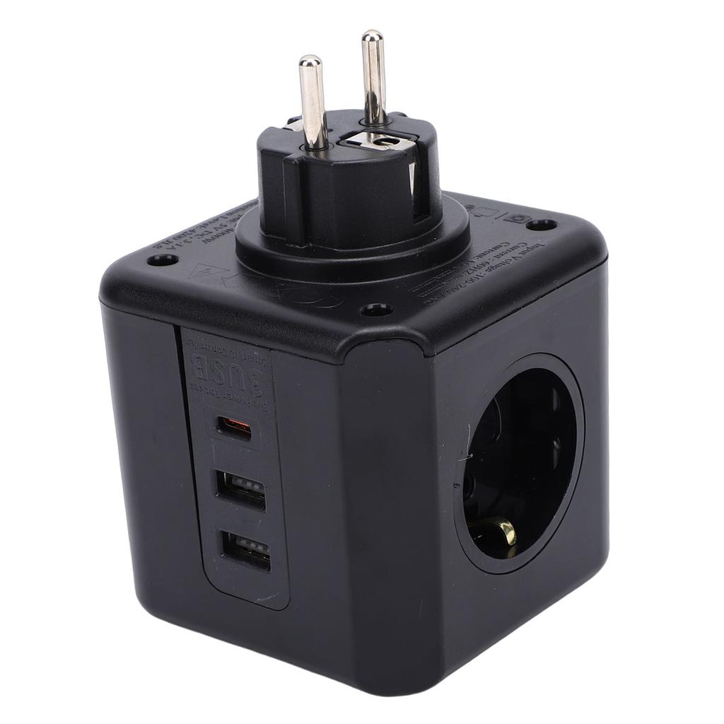 2500W 16A Multi Plug Power Outlet Extender Multifunctional Cube Socket with Type C 2 USB Ports 3 AC Outlets for Phone