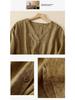 2025 Spring/Summer Women's V-neck Waist-Cinching Cotton Linen Top - Loose, Slimming, Versatile, Five-Sleeve Shirt