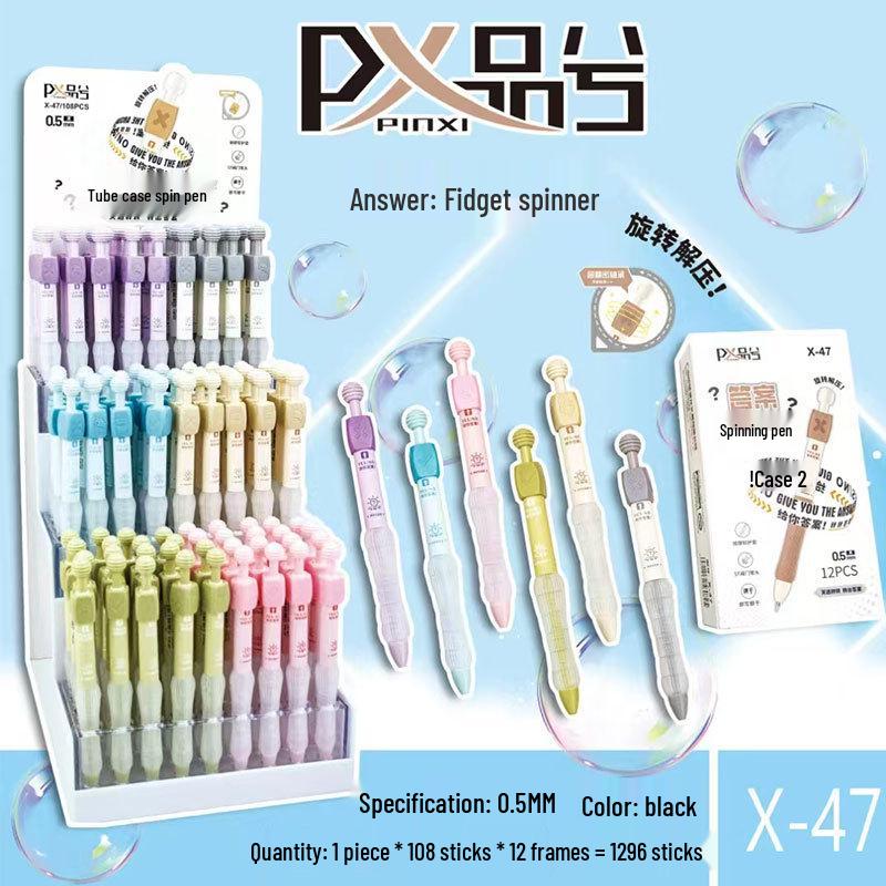 Stress Relief Spinning Gel Pen for Students - Black Exam Pen with Press-Down Mechanism