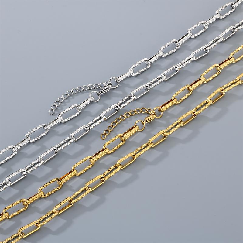 KALEN Gold Color Textured Paperclip Stainless Steel Bracelet for Men Hip Hop Necklace Women‘s Sets Waterproof Jewelry Gift