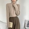 Semi-turtleneck camel knitted sweater women's spring relaxation simple long-sleeved inner top base
