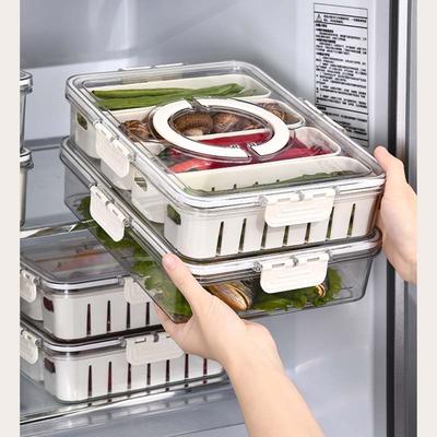1PC PET Preservation Box with Lid and Handle Divided Serving Tray Refrigerator Frozen Storage Box Kitchen Seasoning Containers