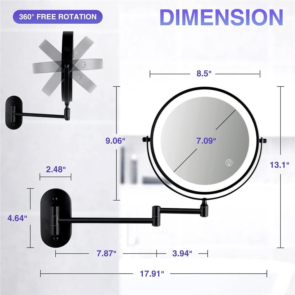 Wall-Mounted LED Makeup Mirror with Magnifying Glass, No-Drill, Retractable - Ideal for Bathroom & Dressing Table