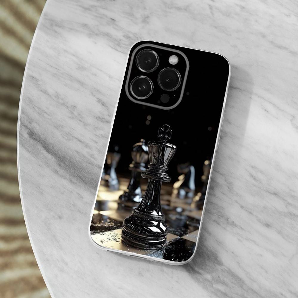 Chess Board Art Pieces Phone Case For iPhone 14,13,12,11,17,16,15,Pro,Max,Plus,X,XS,XR,SE,Mini Transparent Soft Cover