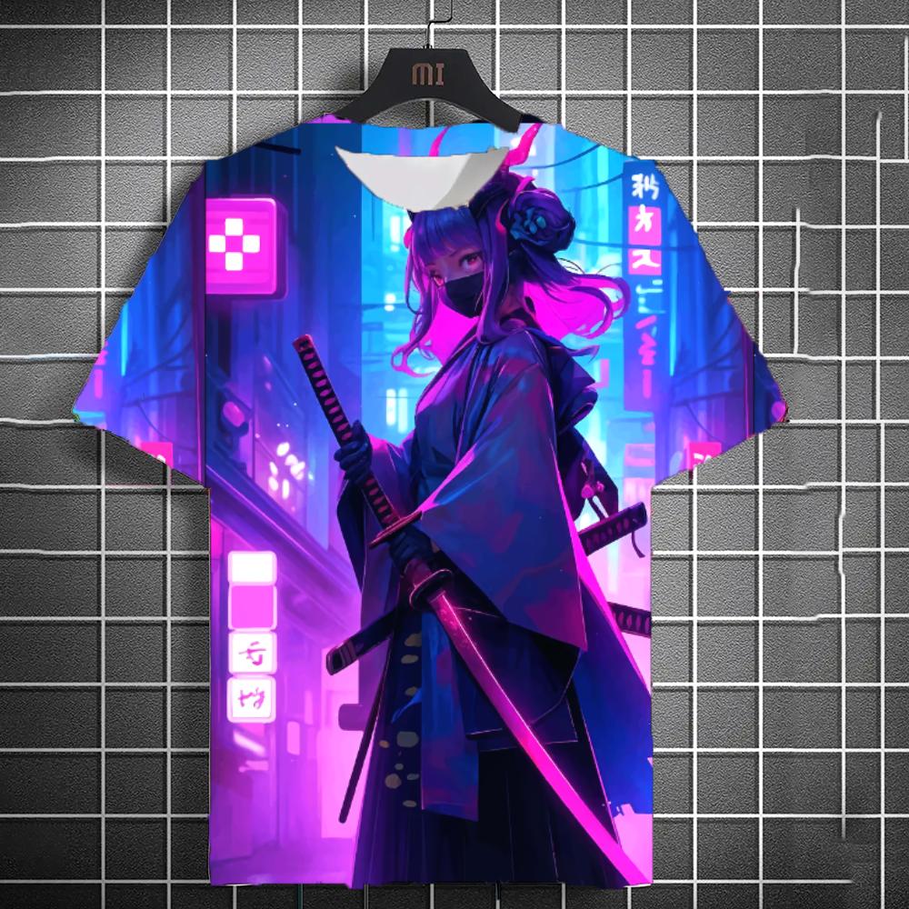 New Men's Samurai Katana Tattoo Girl T-Shirt Street 3D Print Tee Summer Women Short Sleeve Top