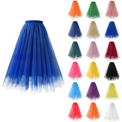 Women's Casual Solid Color Mesh Pleated Skirt A-Line Skirt High Waist Slimming Long Skirt Soft Yarn Half Skirt