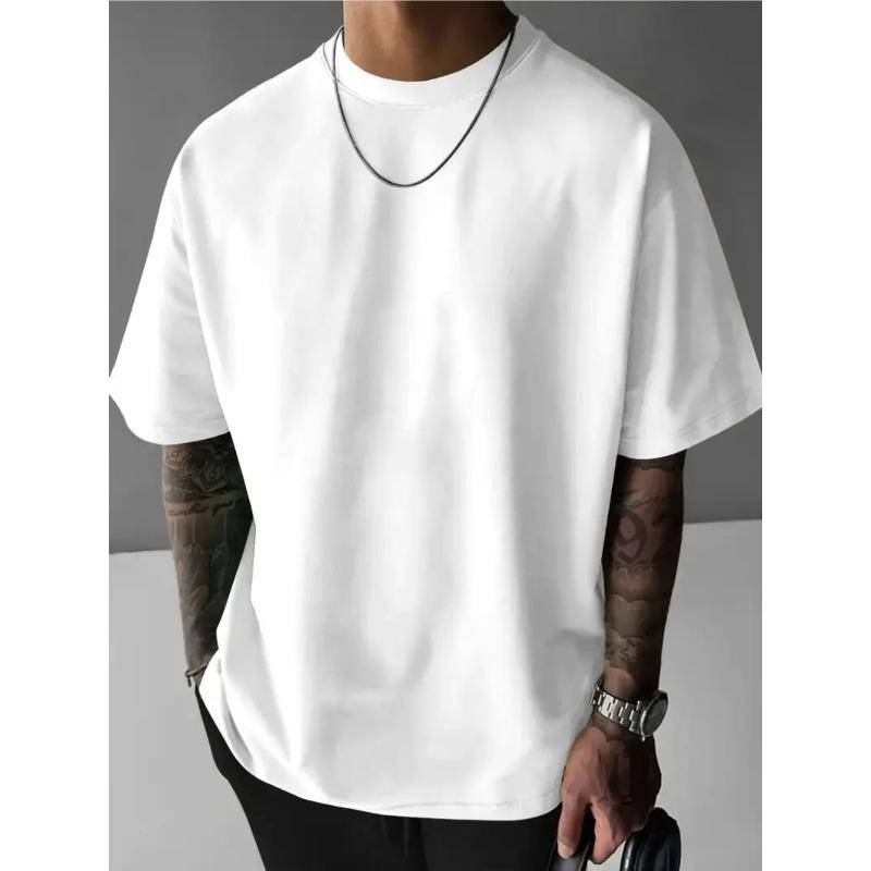 European size Men's Casual Trendy Heavyweight Crew Neck T-Shirt with Black and White Line Art Doodle Print T-shirt for Men
