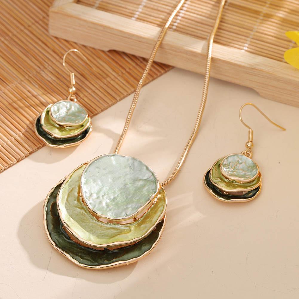 

Геометрический круглый набор ожерелья и серег из цинкового сплава с цветным дизайном из капельной эмали