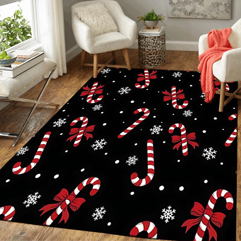 1Pc Christmas Candy Canes Rug Office Carpet Indoor Outdoor Doormat Nonslip Soft And Comfortable Living Room Christmas Halloween Gift D91841