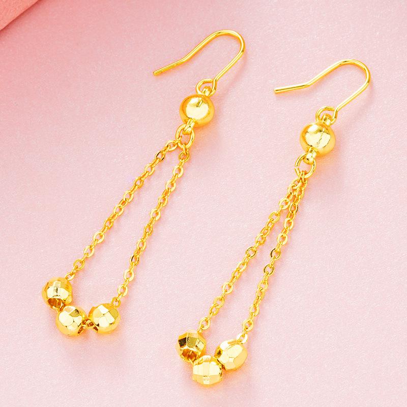 Cercei imitație aur nisipiu de înaltă calitate: Design cu ciucuri de lungă durată pentru femei, Accesorii din cupru transfrontaliere