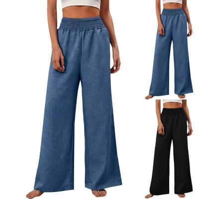 Women's Solid Color Pleated Waist Loose Wide Leg Straight Leg Pants
