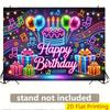 2D Neon Lights Happy Birthday Backdrop for Glow Themed Party Photo Booth
