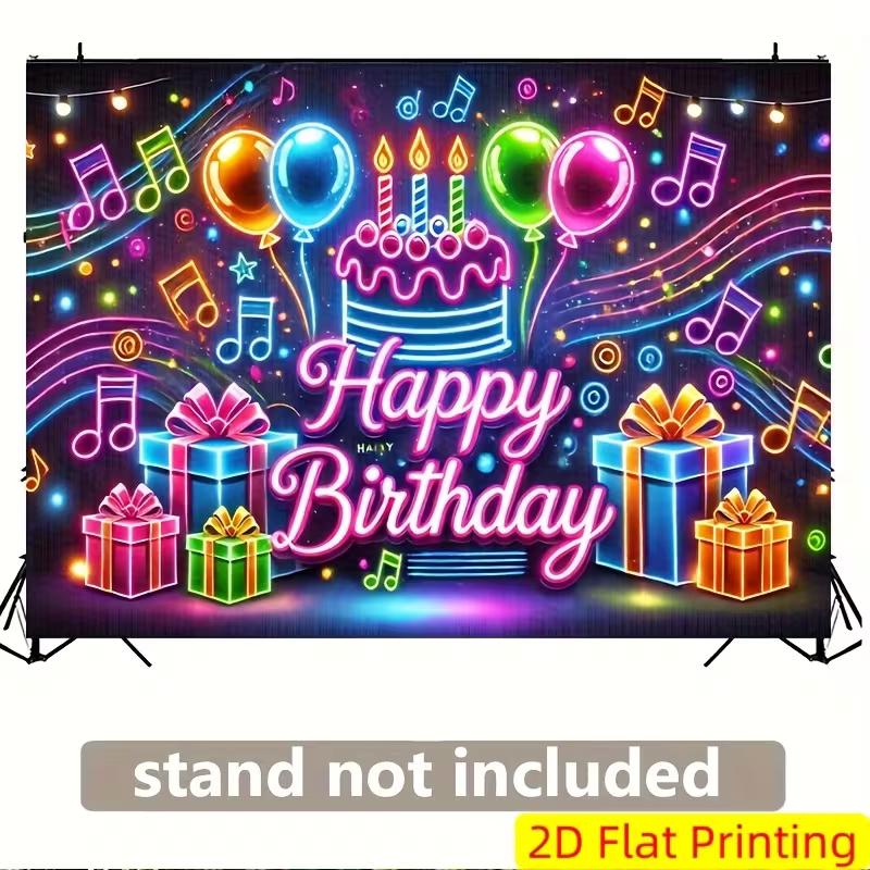 

2D Neon Lights Happy Birthday Backdrop for Glow Themed Party Photo Booth 47.2x31.5inch/120*80cm