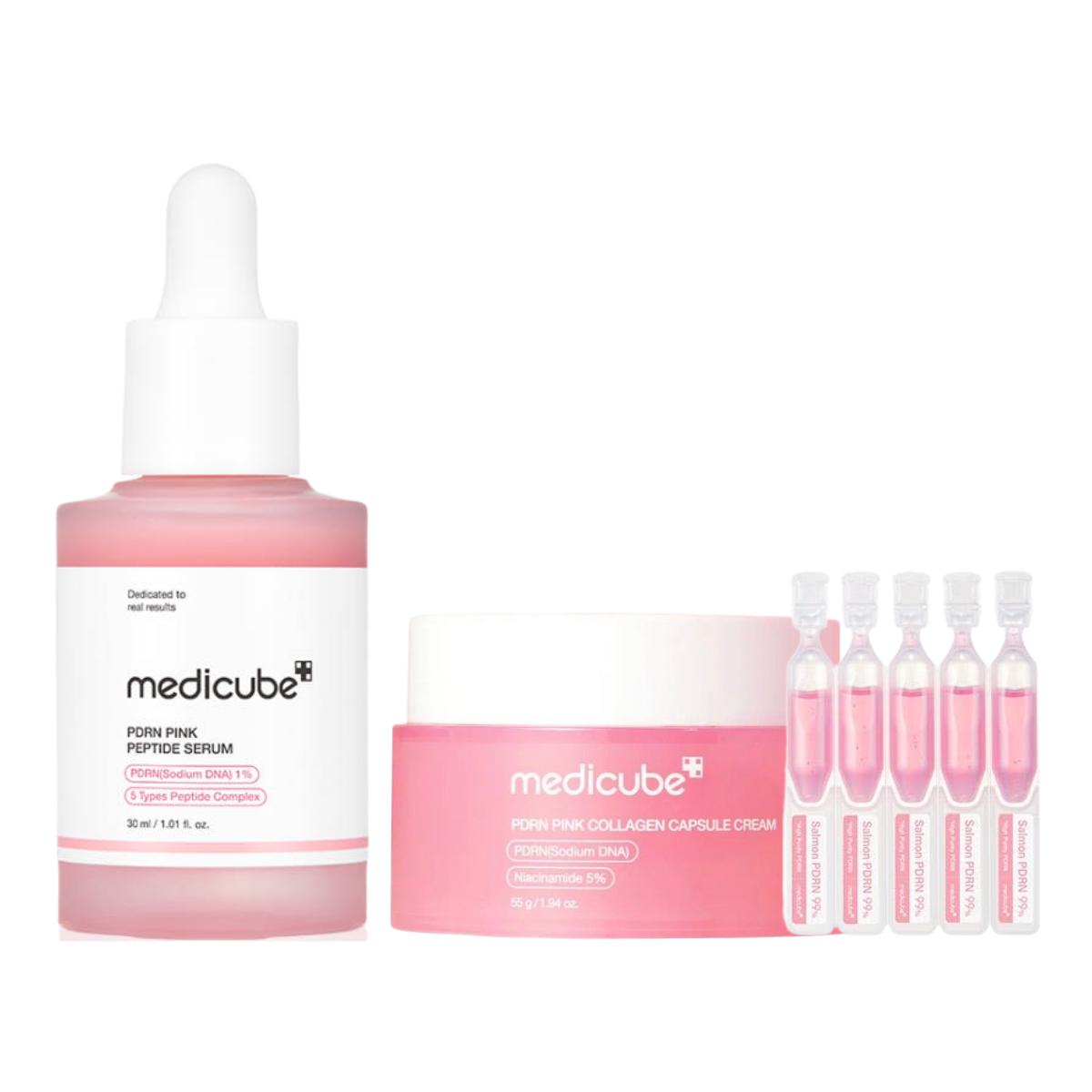 Medicube PDRN Pink Radiance & Toning 2-Piece Set, Ampoule 30ml + Capsule Cream 55g (Plus 5 Bonus Serum Samples)