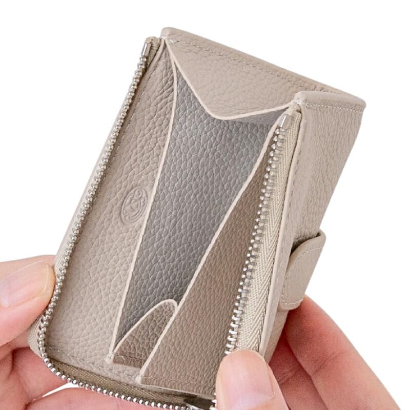 ROND Card Coin Card Coin Genuine Beige DEMIU D-ring Wallet, Case, Purse, Holder, Pocket, Leather,
