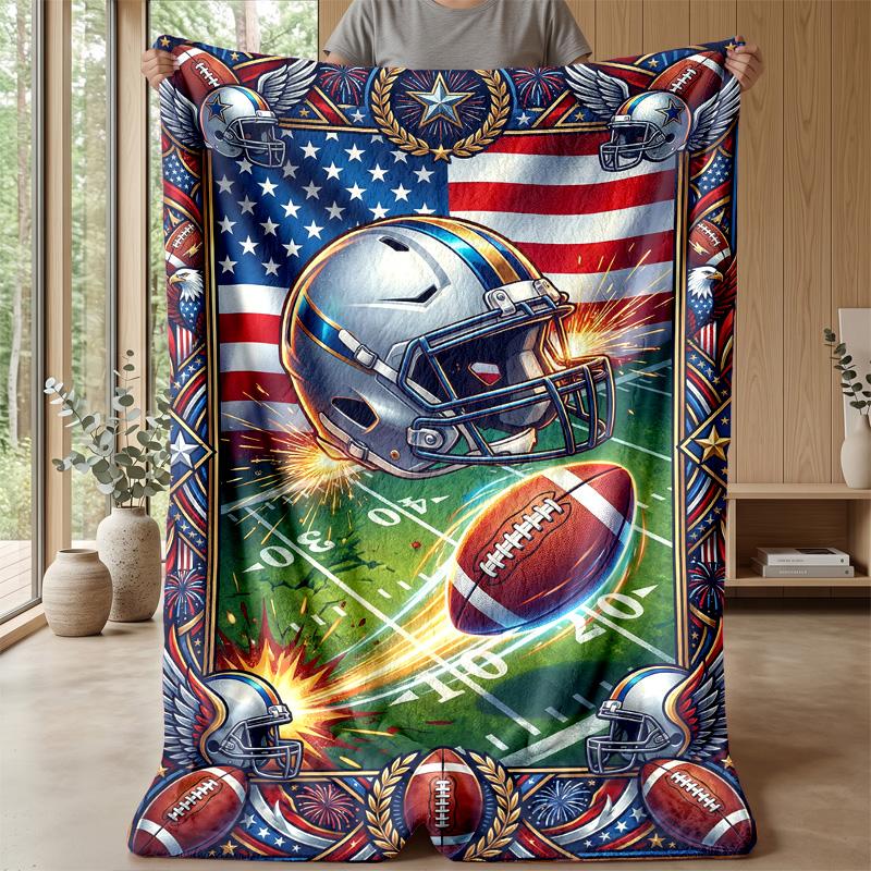 American Football Celebration blanket Personalized Name Flannel Blanket Soft Cozy Plush Throw for Sofa Bed Lightweight Home Decor
