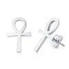 WOMNE MEN'S ANKH CROSS EGYPTIAN STUD EARRINGS STAINLESS STEEL the KEY of LIFE NILE CRUX RASTA EARRINGS