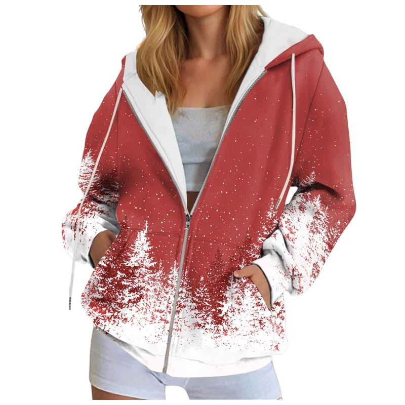 Autumn Winter Hooded Hoodies Women Casual Streetwear Zip Up Sweatshirts Long Sleeve Christmas Harajuku Graphic Hoodies Coats