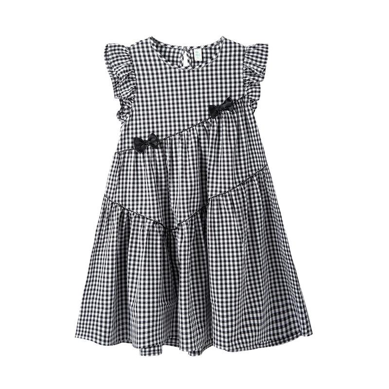 Girls' Sweet Plaid Fly Sleeve Summer Dress
