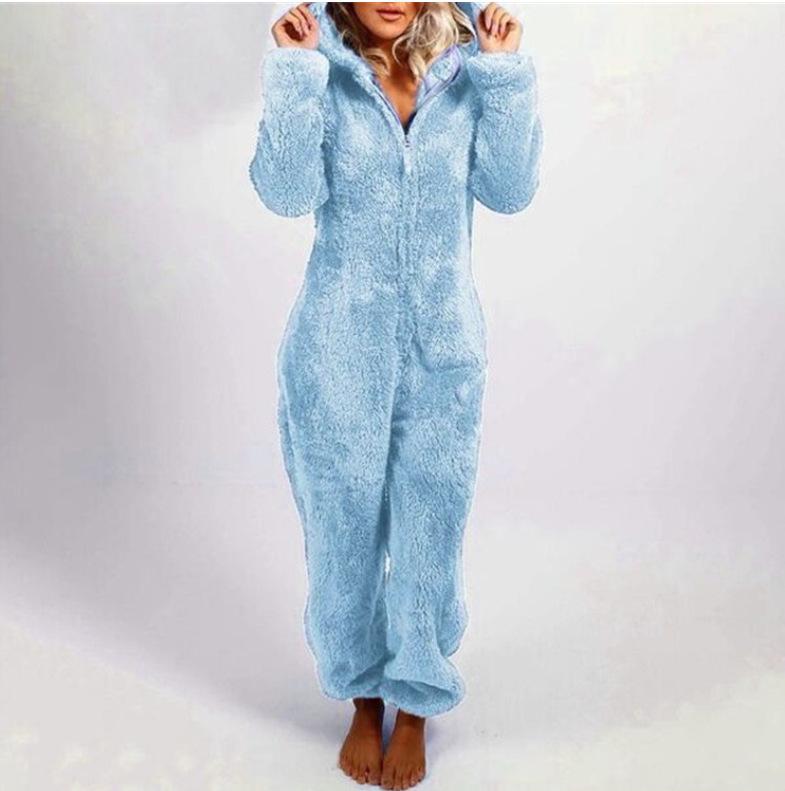 2024 Trendy Europese & Amerikaanse Fleece-Gevoerde Hooded Jumpsuit Pyjama voor Dames