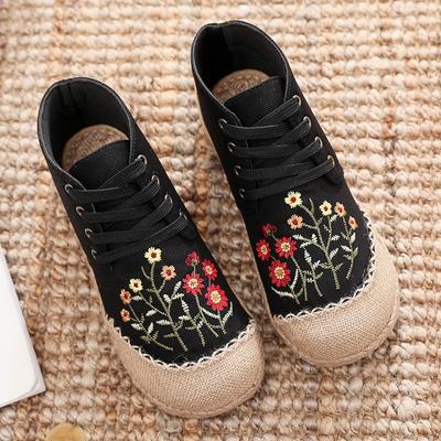 Exquisite Embroidered Flower Handmade Cotton Linen Shoes Anti Slip Cloth Shoes Women's Flat Short Boots