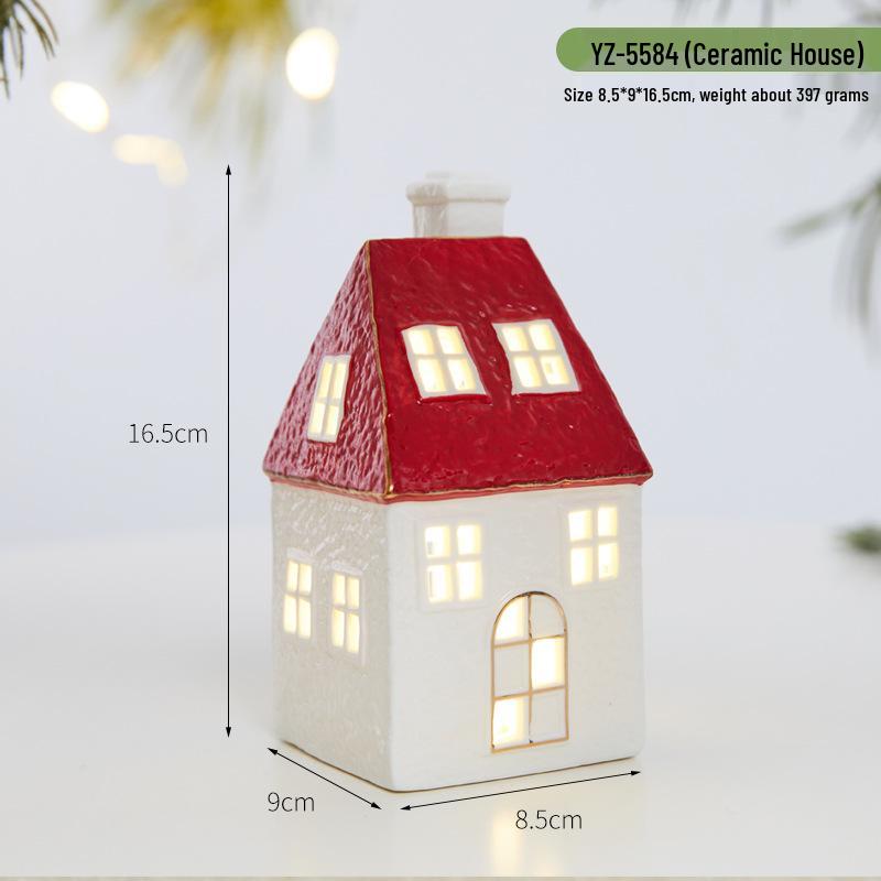 Glowing Ceramic Snow House Christmas Window Display Ornament
