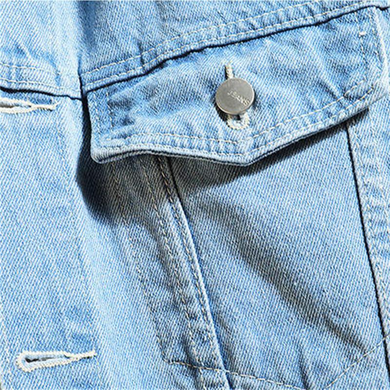 Denim Jacke Männer Mit Kapuze Casual Männer Jean Jacken Streetwear Einfarbig Drehen Unten Kragen Denim Mäntel Männer Jacktes Hut Abnehmbare