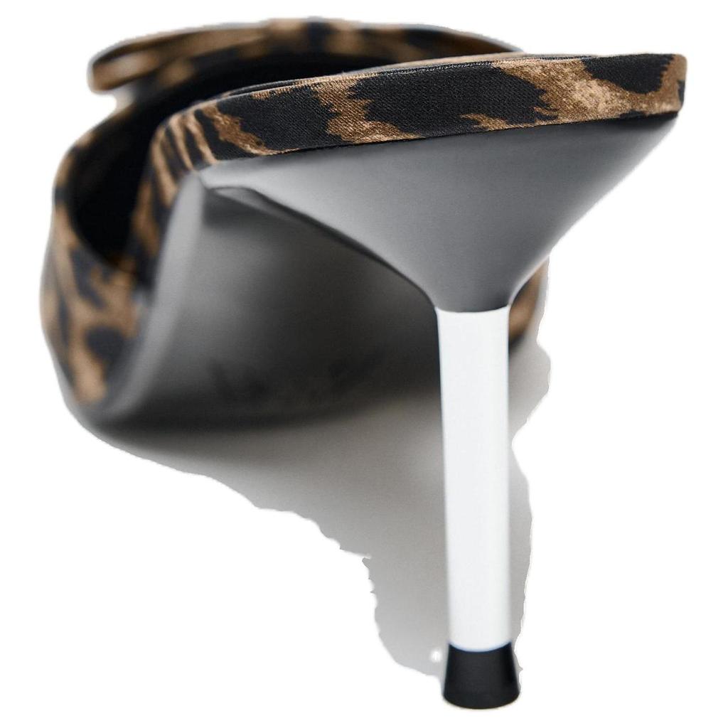 Zara Minimalist Comfortable Versatile High Heel Printed Bow Decorated Pointed Toe Mule Sandals Women Footwear Leopard-Print 1352510-38