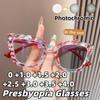 Flower Frame Photochromic Reading Glasses for Women Fashionable Cat Eye High-Definition Presbyopia Eyewear Diopter 0 To +4.0