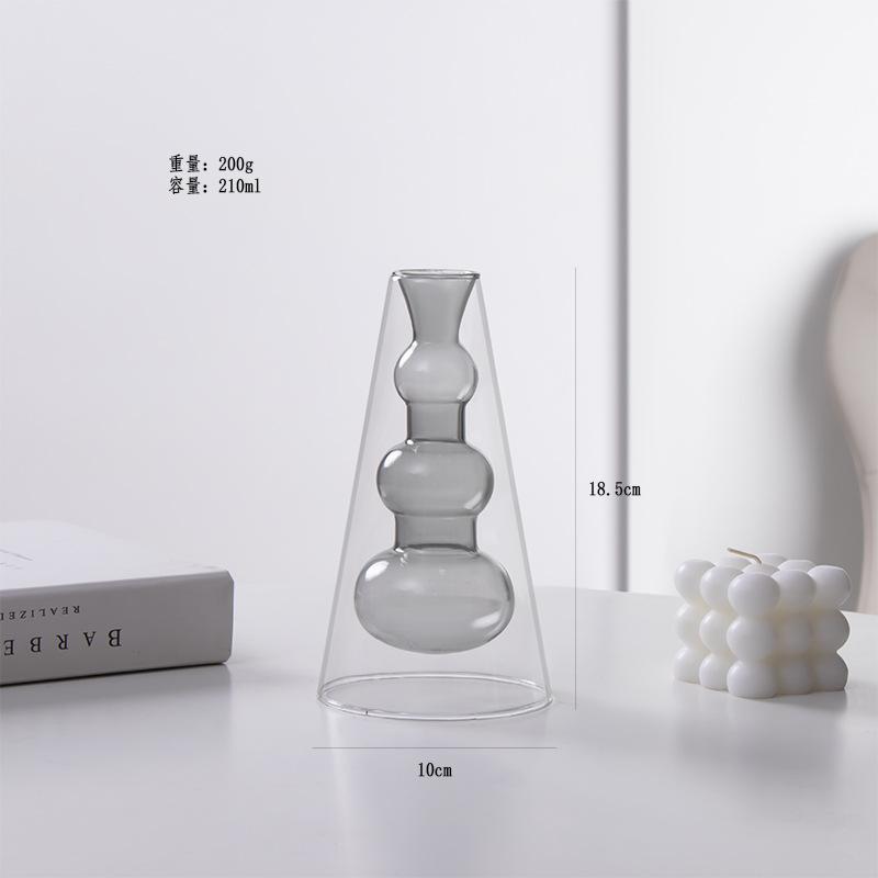 Colorful Double-layer Glass Vase, Vase Decoration Glass Vase Flowerpot Home Office Dining Table Decoration