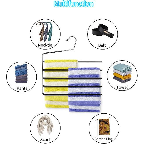 Nature Smile Pants Hangers 3pack, Heavy Duty Multi Layers Space Saving Slack Hangers,Non Slip 5 Tier Open-Ended Pants Hanger Closet Storage Organizer