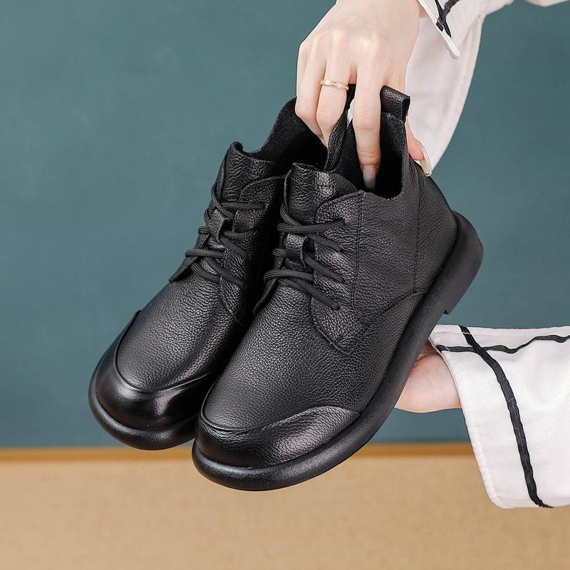 

Нові Чоботи з Натуральної Коров ячої Шкіри Жіночі Розкішні Водонепроникні Оксфорди Жіночі Черевики на Шнурівці Чоботи до Щиколотки на Низькому Каблуці Жіночі Короткі Чоботи 35