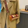 Fashionable Ethnic Style Embroidered Thread Cylinder Cross Shoulder Bag