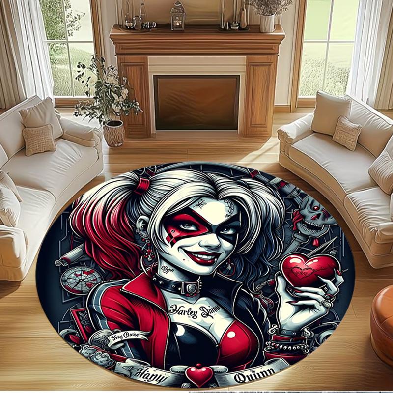 Harley Quinn Joker Print Round Rug, Washable Floor Carpet, For Entryway Dorm Laundry Room Office Study, Home Decor Birthday Christmas Gift