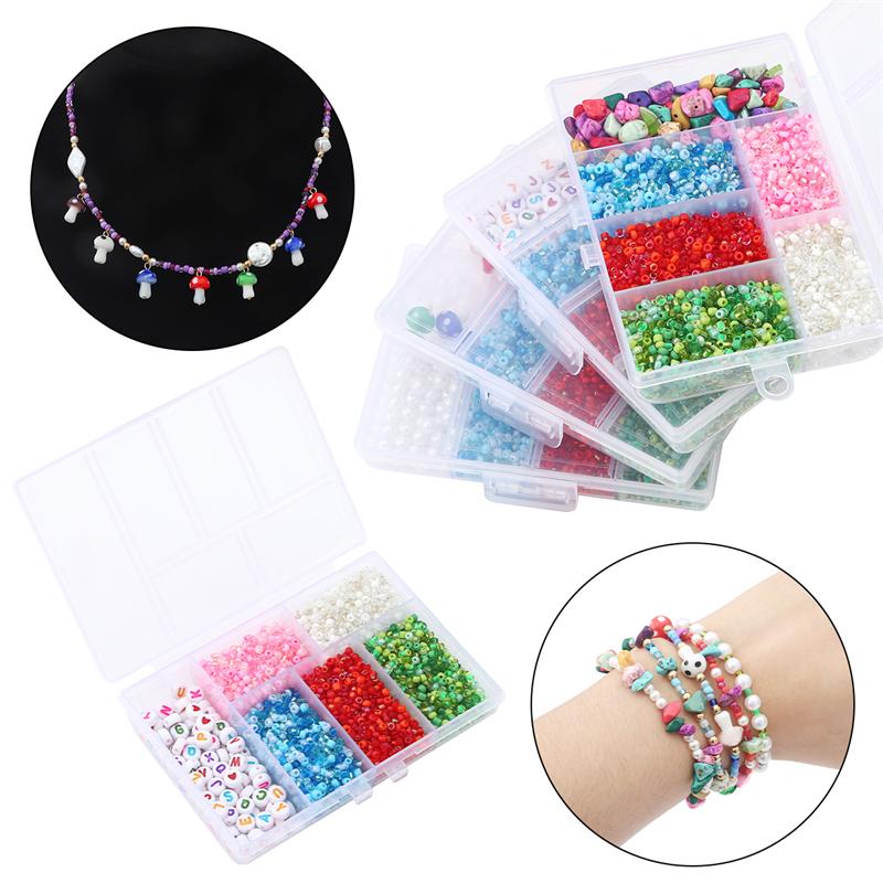 3500 pièces/boîte de perles de rocaille, perles de l'alphabet, perles de pierre naturelle, perles de verre lampwork, kit de perles de champignons pour la fabrication de colliers, bracelets, boucles d'oreilles, bijoux