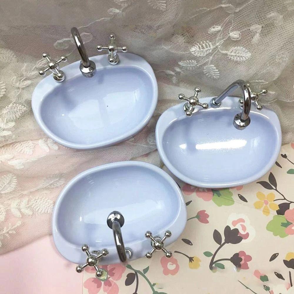 Pretend Play Wash Basin Figure Simulation Bathroom Sink Ceramic Dollhouse Toy Bathroom Sink Model