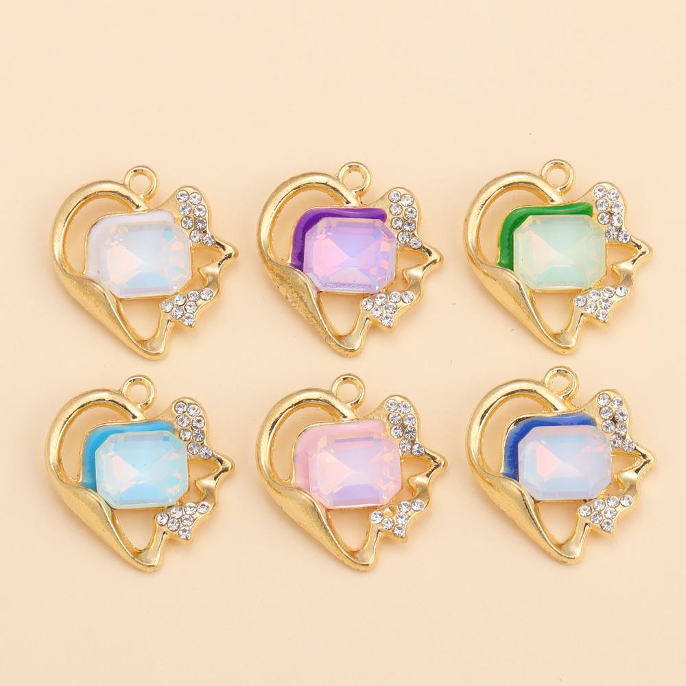 10Pcs Multicolor Crystal Peach Heart Charms For Women Girls Jewelry Making DIY Sweet Romantic Love Heart Pendant Necklace Crafts