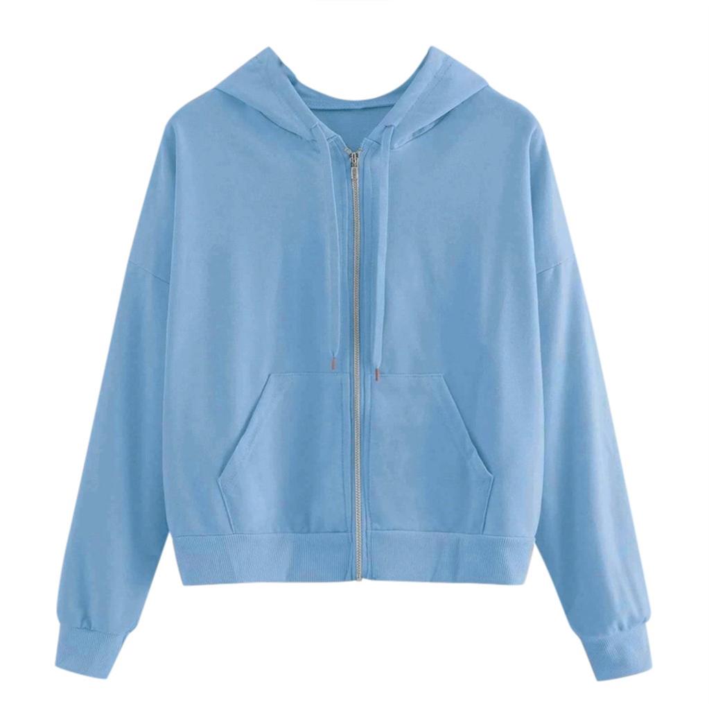 Women Casual Long Sleeve Zipper Pocket Shirt Hooded Sweatshirt Tops