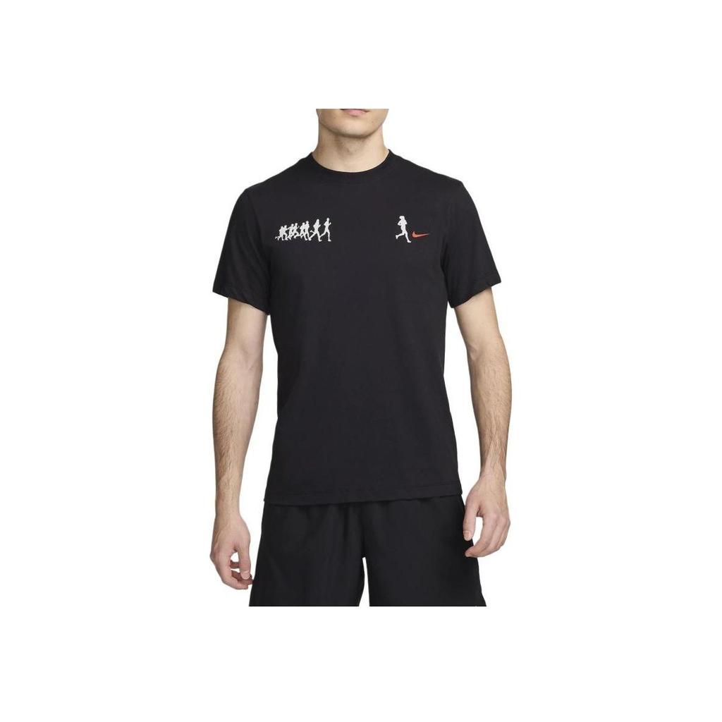 Nike Buchstaben-Logo-Druck Lockerer Rundhalsausschnitt Atmungsaktiv Schweißableitend Kurzarm Reguläres T-Shirt Herren Tops Schwarz FV8393-010
