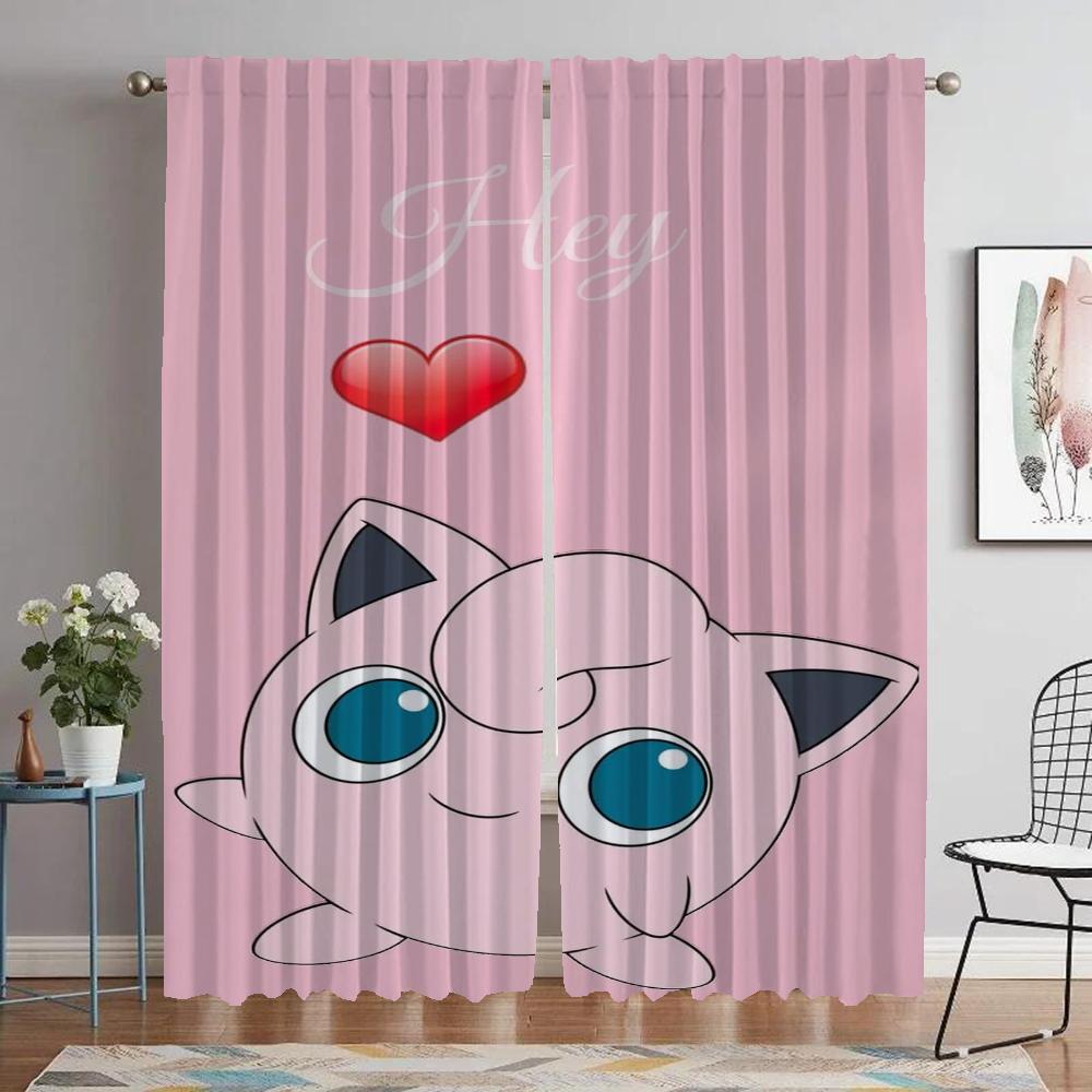 Pikachus Curtains for Living Room Curtain Kitchen Curtains 2 Pieces Halloween Decoration Shades Tulle for Bedroom Partition Home