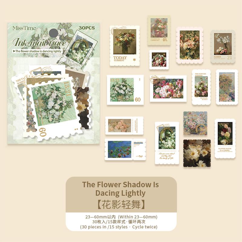

30 Pcs Vintage Stamp Plant Scrapbook Stickers Pack Postage Stamp For Journaling DIY Art Crafts Decoration Stationery Sticker