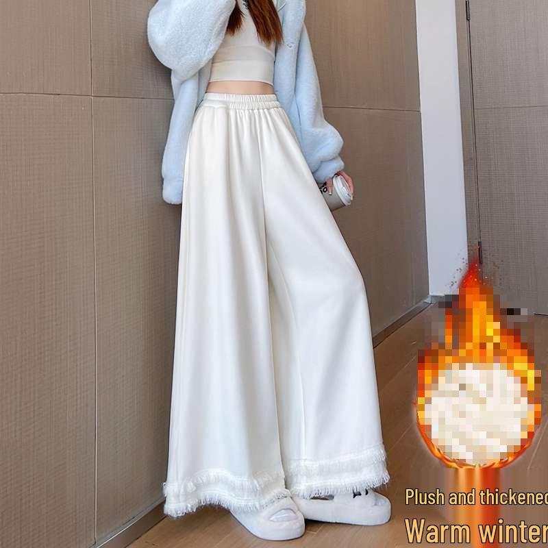 

2026 Autumn Tassel Wide-Leg Velvet Pants - High Waist, Slimming Fit for Women s Autumn/Winter M off білий колір