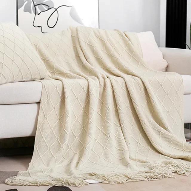 Nordische gestrickte TV-Decken Bettende Dekor Drop Shipping Schal Sofadecke mit Quasten Schal Sofa Nachahmung Fleece Überwurfdecke