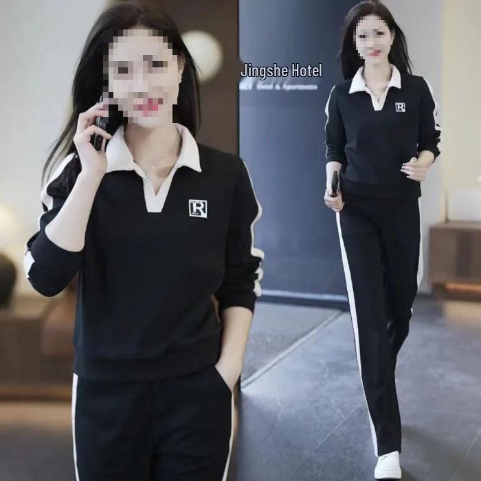 

Women s Slimming Lapel Hoodie & Sweatpants Set - Spring/Autumn 2025 Style L чёрный