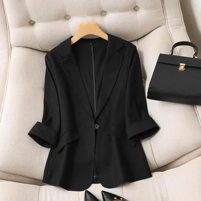 Women's Clothing Korean Style White Blazer Summer Loose Fit Waist Slimming Elegant Office Casual Comfortable