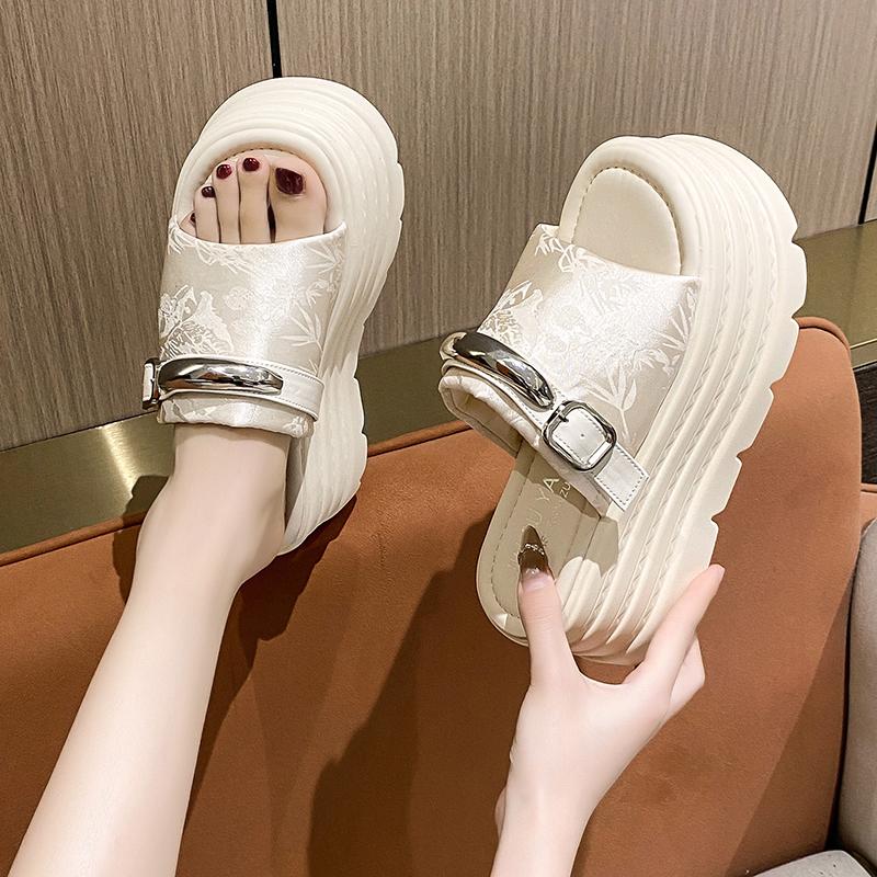 Fashion Luxury Chunky Platform Sandals Women Summer 8CM Wedge High Heels Sandals Woman Thick Bottom Slides Beach Slippers