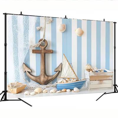 2D Nautical Anchor Backdrop with Sailboat, Shells and Fishing Net Photography Background