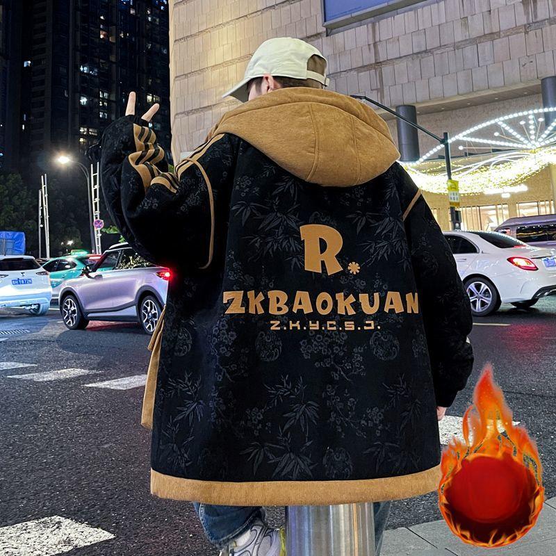 Winter Fleece-lined Thickened Jacket Men's New Fashion Cold-proof Warm Youth Hong Kong Style Tooling Large Pocket Cotton-padded Jacket