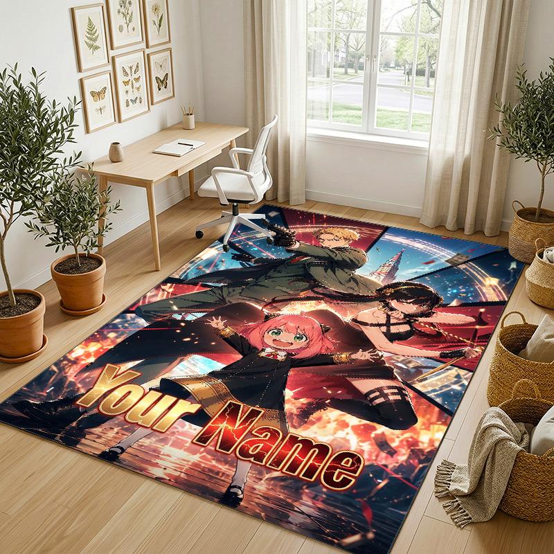 Personalized Crystal Velvet Carpet,Spy × Family Custom Printed Name, Plush Area Rug For Home Indoor Decor