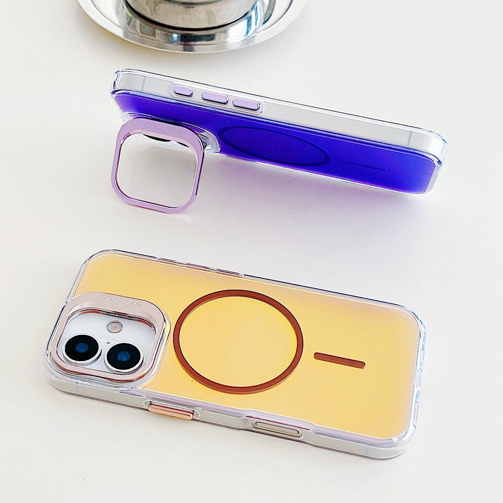 KEYSION Colorful Gradient Magnetic Lens Stand Case for iPhone 11 12 13 Pro Max for MagSafe TPU+PC Shockproof Back Cover